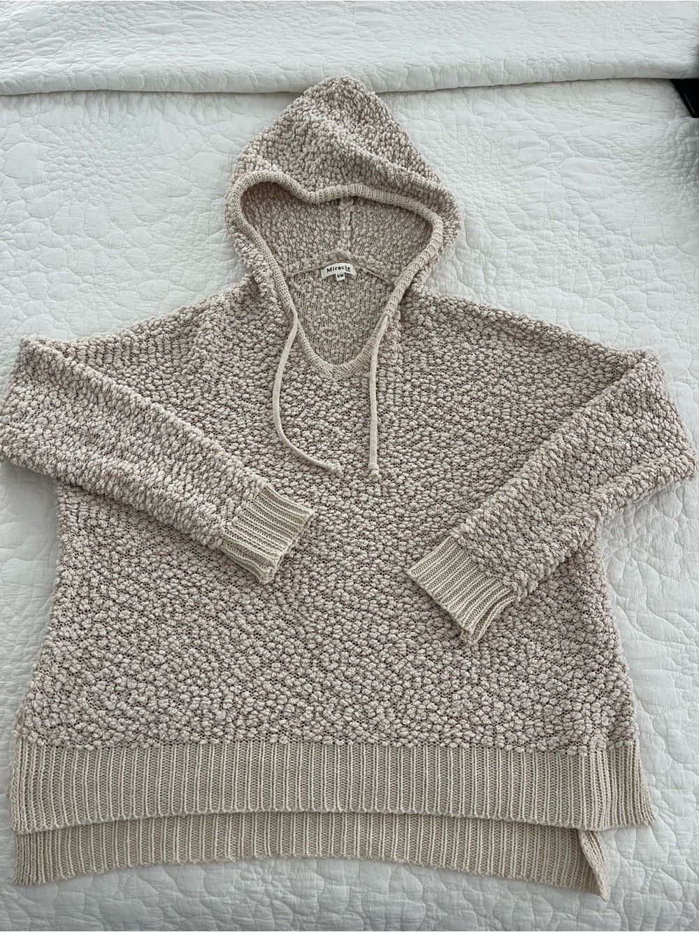 Popcorn Knit Hooded Sweater Boxy Chunky Boho Earthy Coastal Clean Girl Normcore